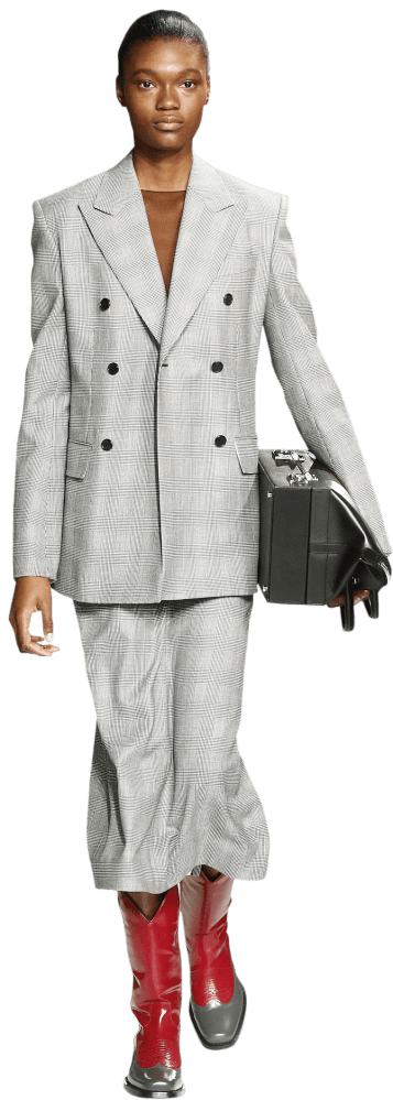 Model wearing Calvin Klein checked suit